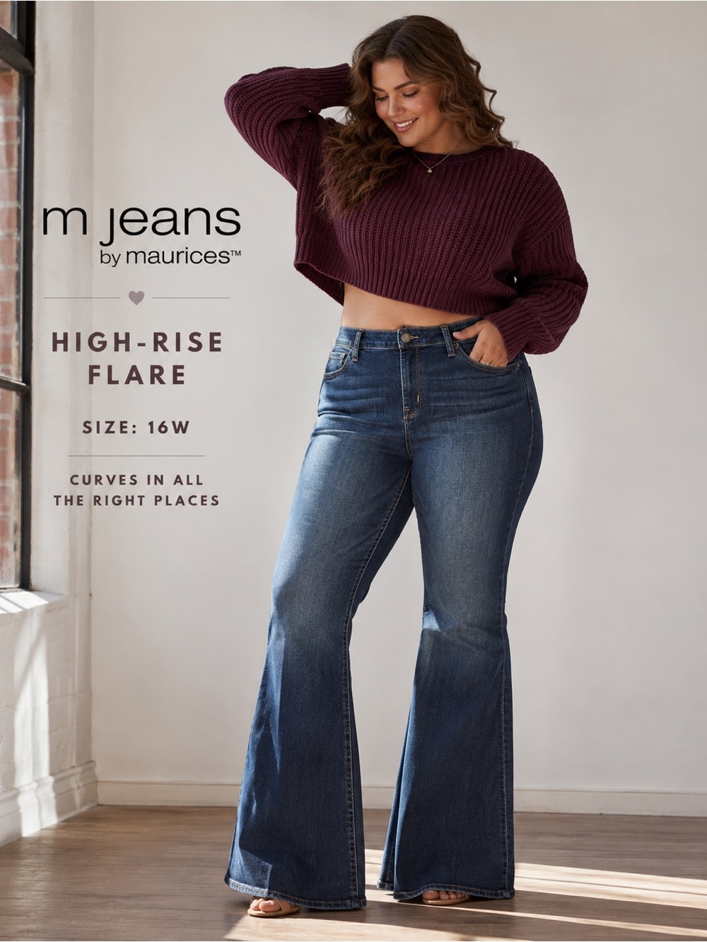Maurices M Jeans High Rise Flare Jeans 16W Dark Wash Stretch Y2K Boho